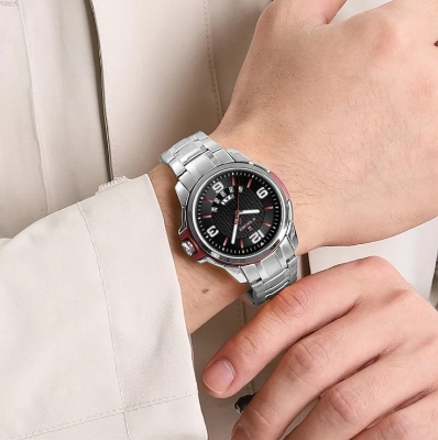 Picture of Naviforce NF9215S Stainless Steel Analog Calender Watch For Men’s -Silver Black & Red