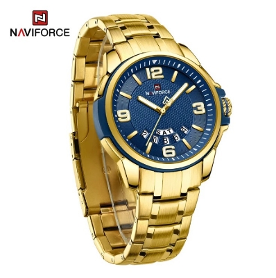Picture of Naviforce NF9215S Stainless Steel Analog Calender Watch For Men’s -Golden & Royal Blue