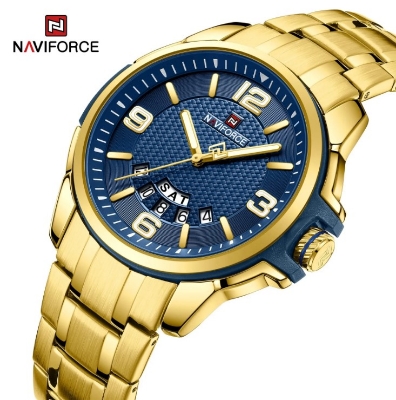Picture of Naviforce NF9215S Stainless Steel Analog Calender Watch For Men’s -Golden & Royal Blue
