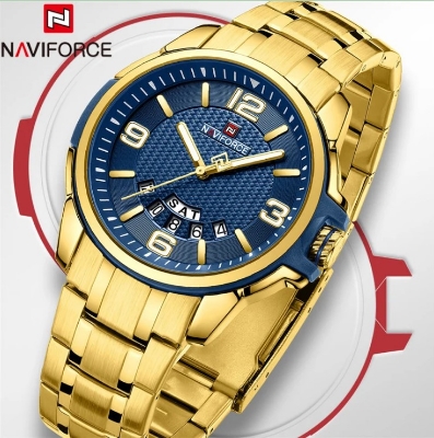 Picture of Naviforce NF9215S Stainless Steel Analog Calender Watch For Men’s -Golden & Royal Blue