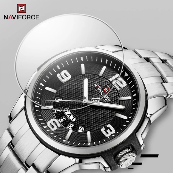 Picture of Naviforce NF9215S Stainless Steel Analog Calender Watch For Men’s -Silver & Black