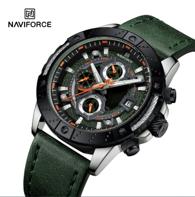 Picture of NAVIFORCE NF8055L PU Leather Chronograph Watch For Men’s – Green Silver & Black