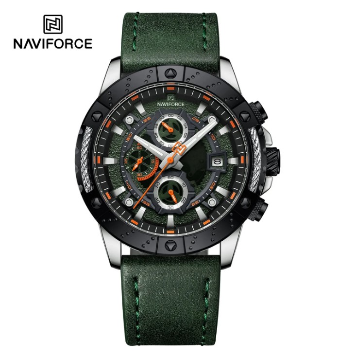 Picture of NAVIFORCE NF8055L PU Leather Chronograph Watch For Men’s – Green Silver & Black