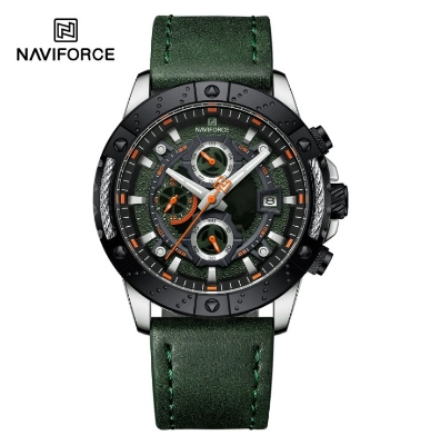 Picture of NAVIFORCE NF8055L PU Leather Chronograph Watch For Men’s – Green Silver & Black