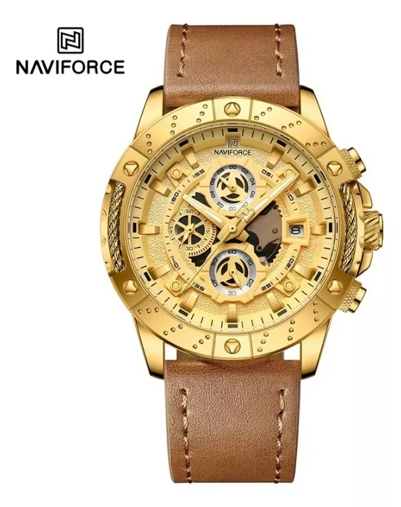Picture of NAVIFORCE NF8055L PU Leather Chronograph Watch For Men’s – Brown & Golden