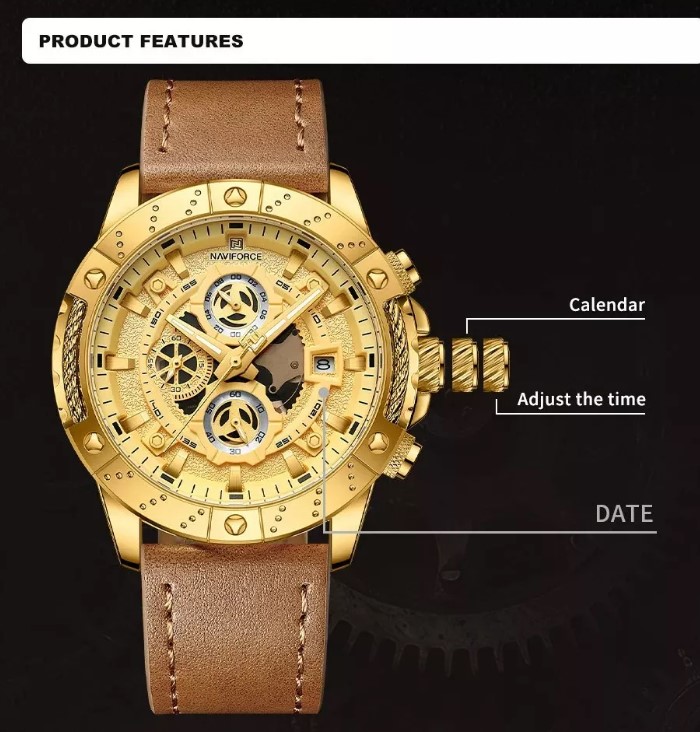 Picture of NAVIFORCE NF8055L PU Leather Chronograph Watch For Men’s – Brown & Golden