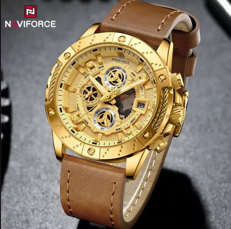 Picture of NAVIFORCE NF8055L PU Leather Chronograph Watch For Men’s – Brown & Golden
