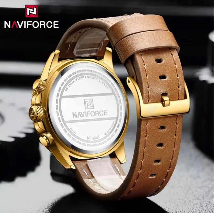 Picture of NAVIFORCE NF8055L PU Leather Chronograph Watch For Men’s – Brown & Golden