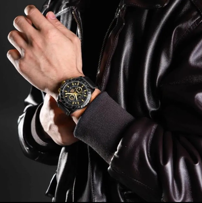 Picture of NAVIFORCE NF8055L PU Leather Chronograph Watch For Men’s – Black & Golden
