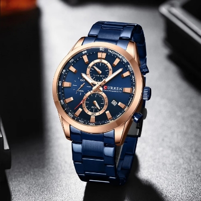 Picture of Curren C8445S Quartz Stainless Steel Men’s Watch – Royal Blue & Rose Gold