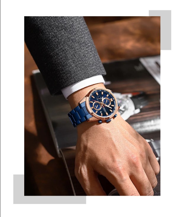 Picture of Curren C8445S Quartz Stainless Steel Men’s Watch – Royal Blue & Rose Gold