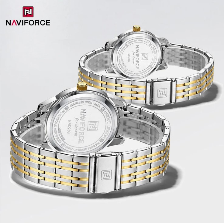 Picture of NAVIFORCE NF9228C Stainless Steel Waterproof Couple Watch – White Silver & Golden