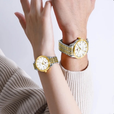Picture of NAVIFORCE NF9228C Stainless Steel Waterproof Couple Watch – White Silver & Golden