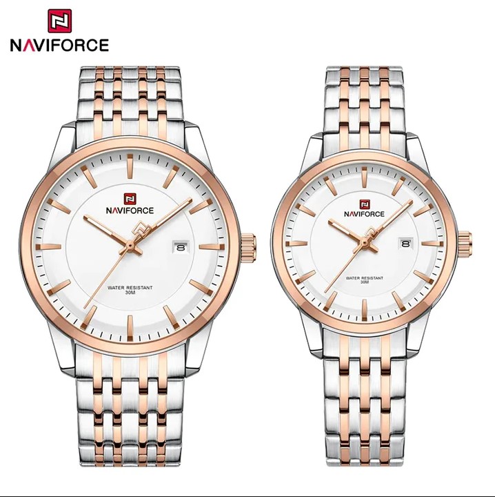 Picture of NAVIFORCE NF9228C Stainless Steel Waterproof Couple Watch – White Silver & RoseGold