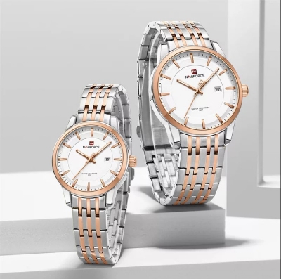 Picture of NAVIFORCE NF9228C Stainless Steel Waterproof Couple Watch – White Silver & RoseGold