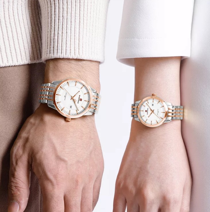 Picture of NAVIFORCE NF9228C Stainless Steel Waterproof Couple Watch – White Silver & RoseGold