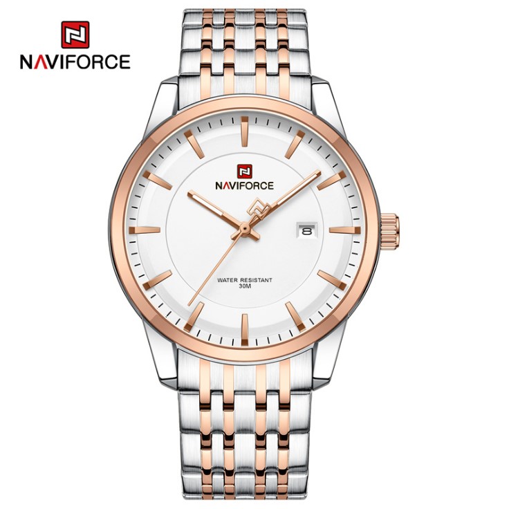 Picture of NAVIFORCE NF9228S Stainless Steel Waterproof Men’s Watch – White Silver & RoseGold