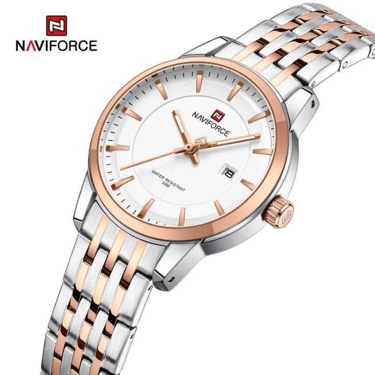 Picture of NAVIFORCE NF9228L Stainless Steel Waterproof Women's Watch – White Silver & RoseGold