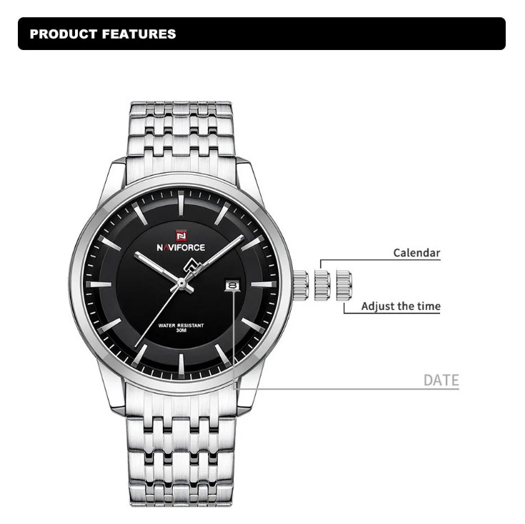 Picture of NAVIFORCE NF9228L Stainless Steel Waterproof Women's Watch – Silver & Black