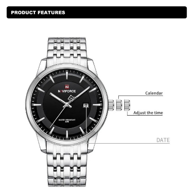 Picture of NAVIFORCE NF9228L Stainless Steel Waterproof Women's Watch – Silver & Black