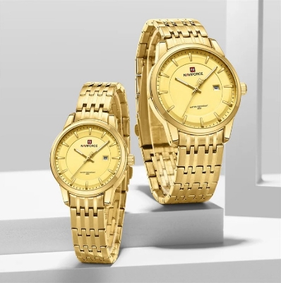 Picture of NAVIFORCE NF9228C Stainless Steel Waterproof Couple Watch – Golden