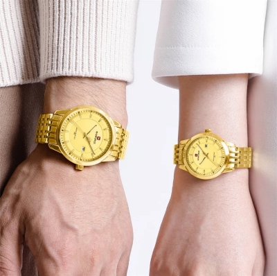 Picture of NAVIFORCE NF9228C Stainless Steel Waterproof Couple Watch – Golden