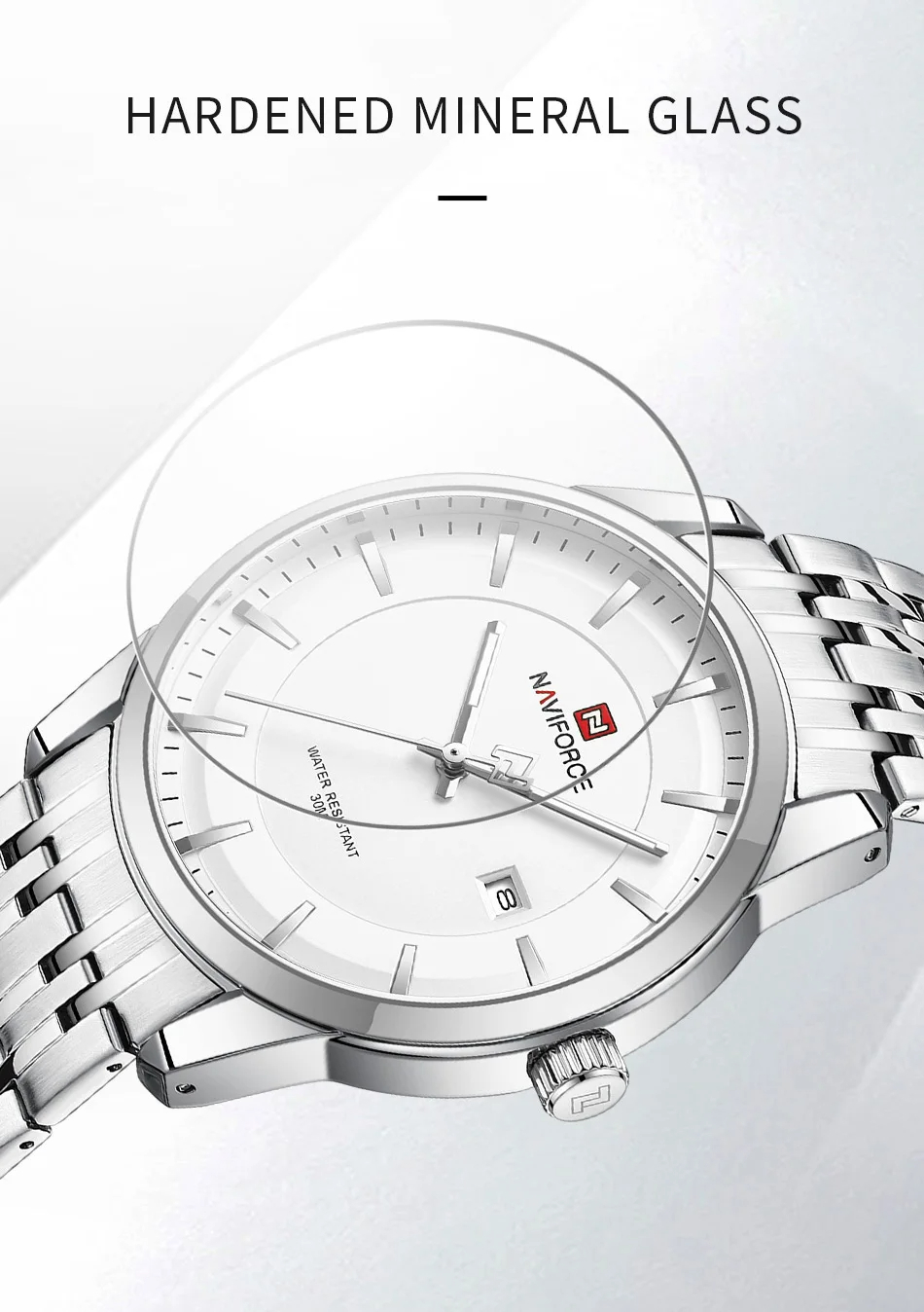 Picture of NAVIFORCE NF9228S Stainless Steel Waterproof Men’s Watch – Silver & White