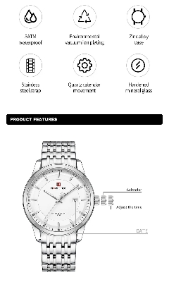 Picture of NAVIFORCE NF9228S Stainless Steel Waterproof Men’s Watch – Silver & White
