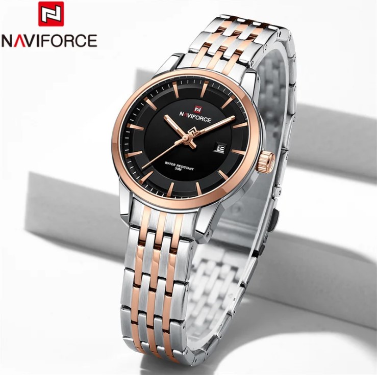 Picture of NAVIFORCE NF9228L Stainless Steel Waterproof Women’s Watch – Silver RoseGold & Black