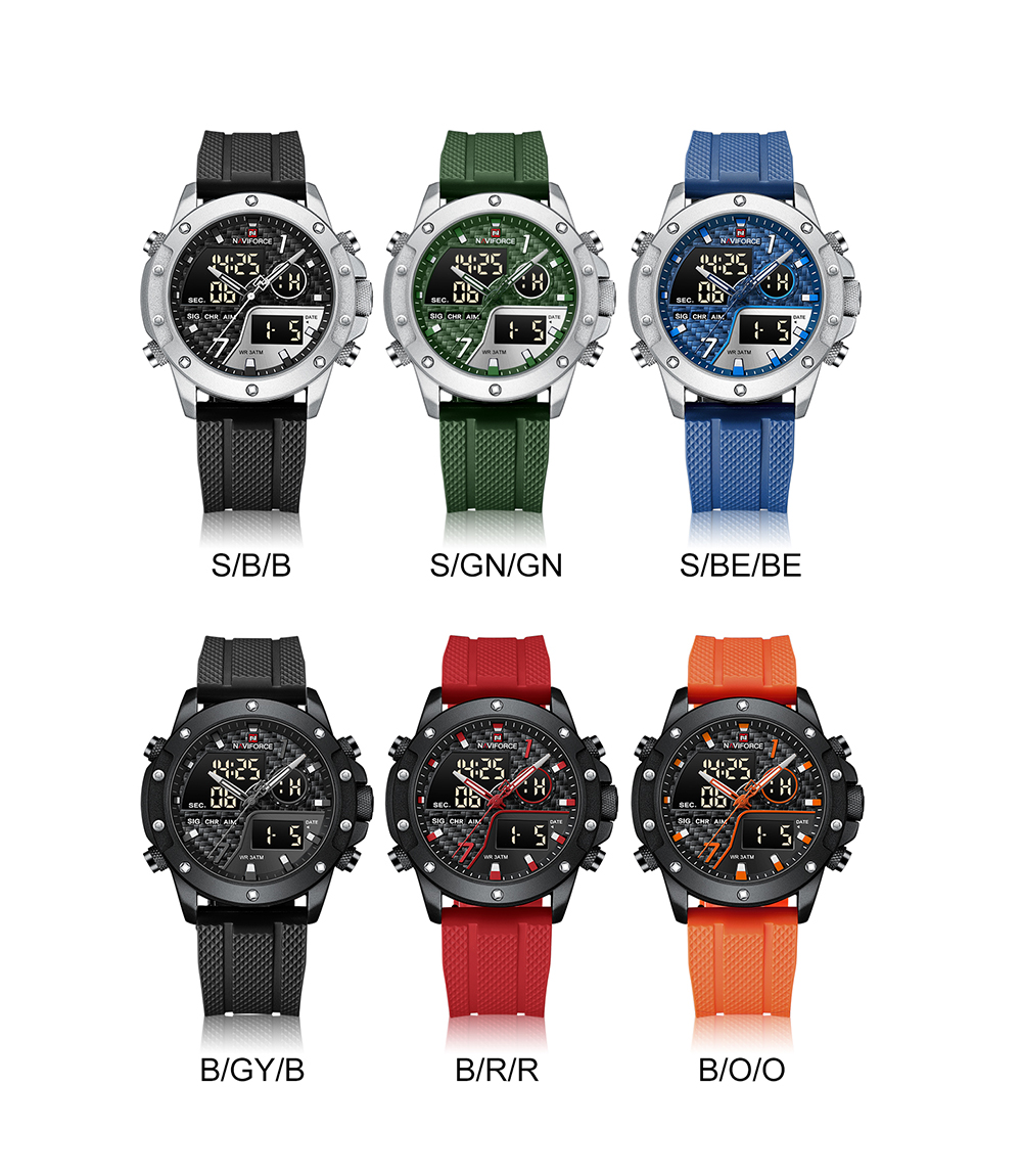 Picture of NAVIFORCE NF9221 Men’s Fashionable and Dynamic Watch with TPU Strap Luminous Waterproof Multi-function Date Display Dual Quartz Movement