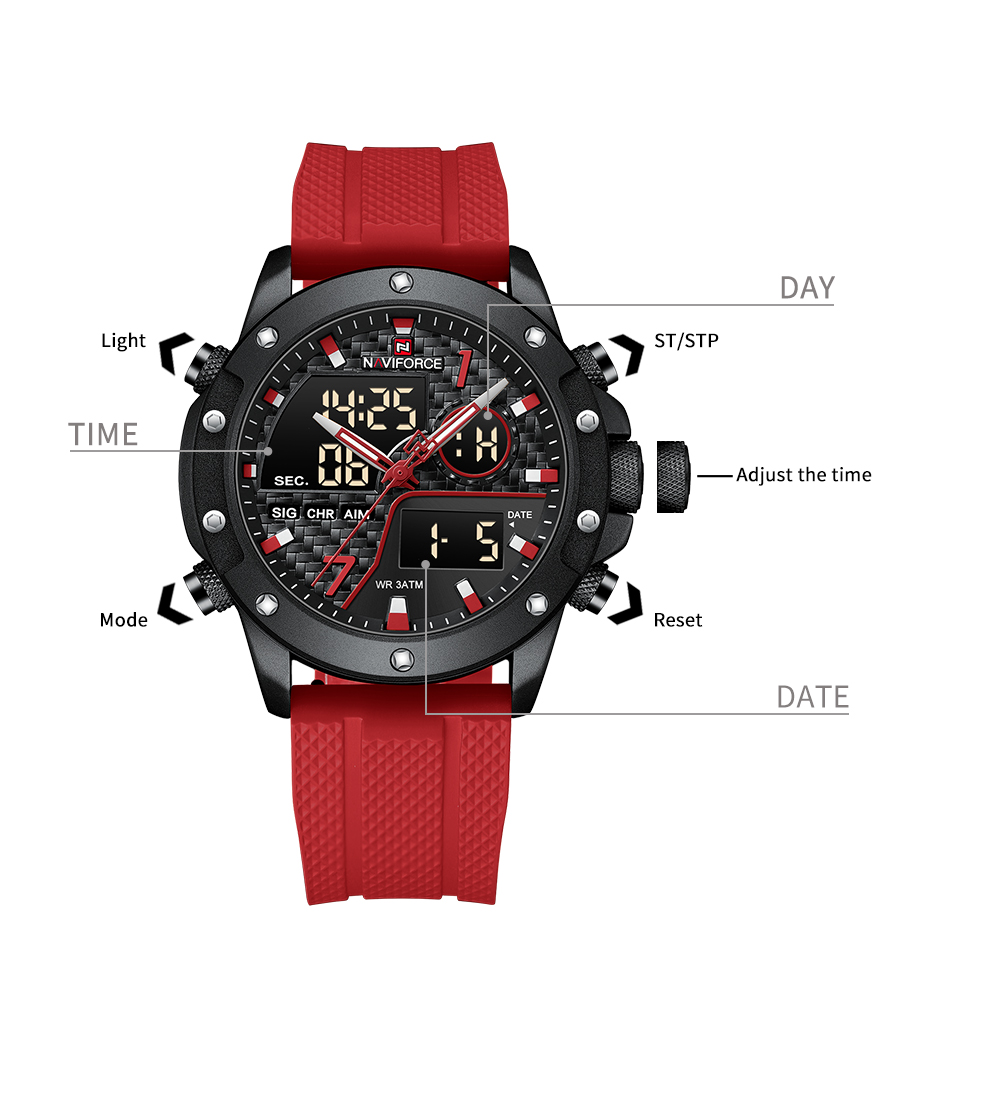 Picture of NAVIFORCE NF9221 Men’s Fashionable and Dynamic Watch with TPU Strap Luminous Waterproof Multi-function Date Display Dual Quartz Movement