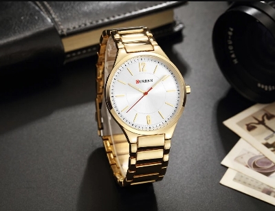 Picture of CURREN C8280G Stainless Steel Analog Wtach For Men - Golden & White