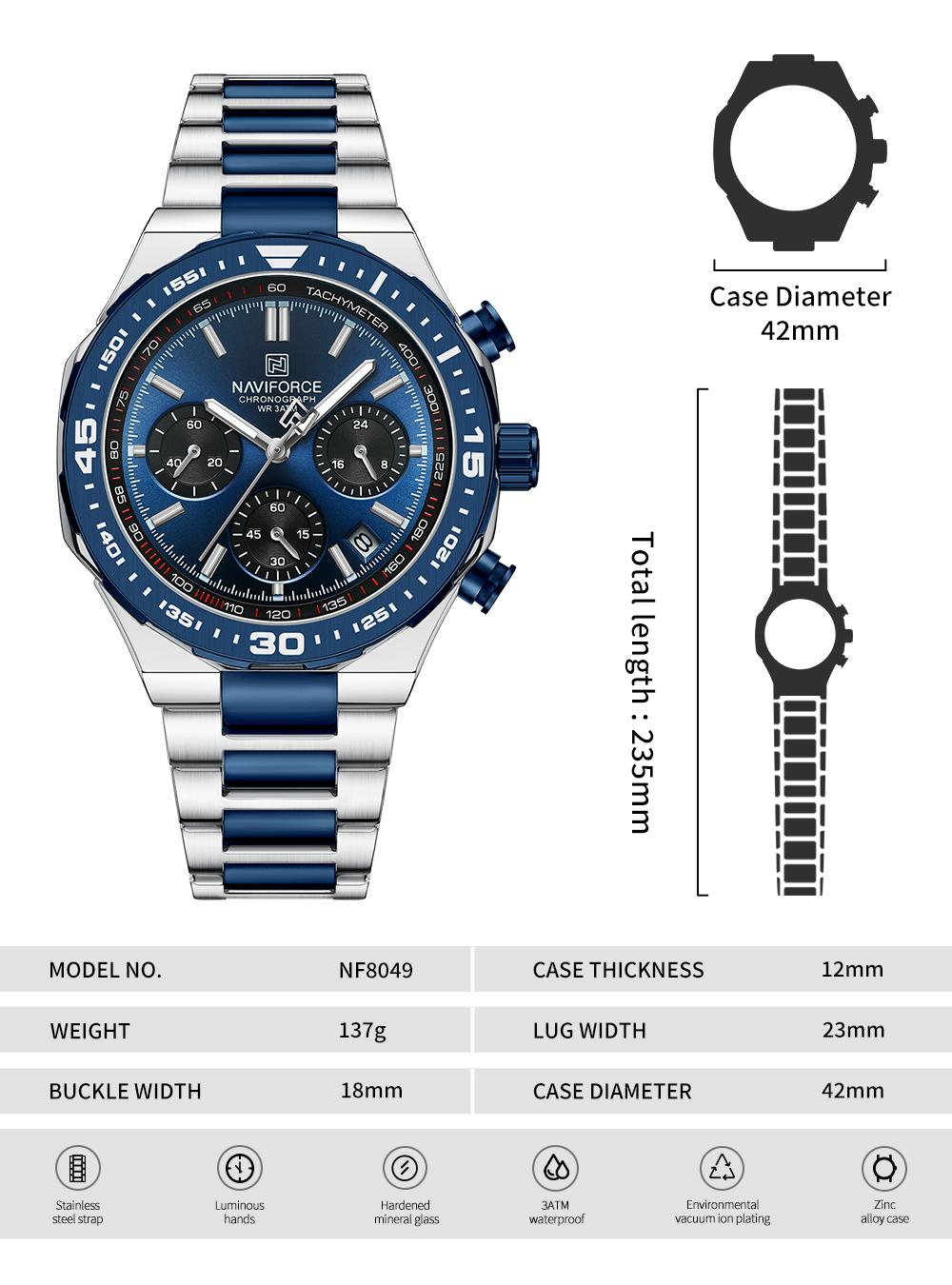 Picture of NAVIFORCE NF8049S Men’s Trendy Watches with Multifunctional Dial Luminous Waterproof High-Quality Quartz Watch