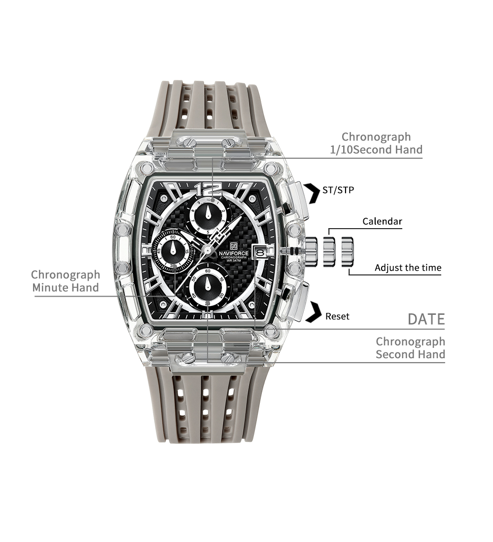 Picture of NAVIFORCE NF7105 Sports Transparent Waterproof Quartz Silicone Multifunctional Chronograph Men Watch