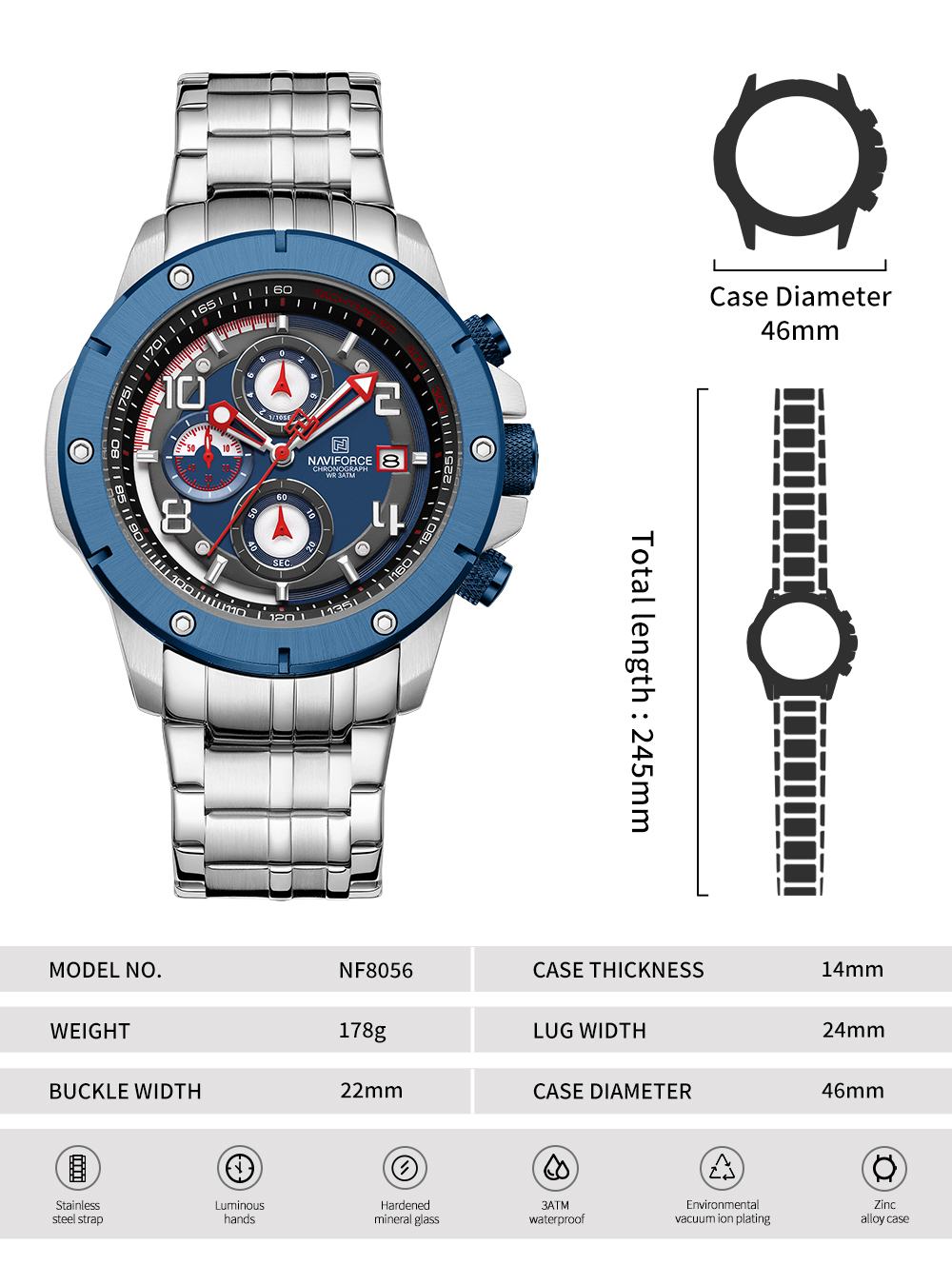 Picture of NAVIFORCE NF8056 Stylish and Trendy Men’s Watch Waterproof Luminous Multi-Functional Quartz Watch for Men