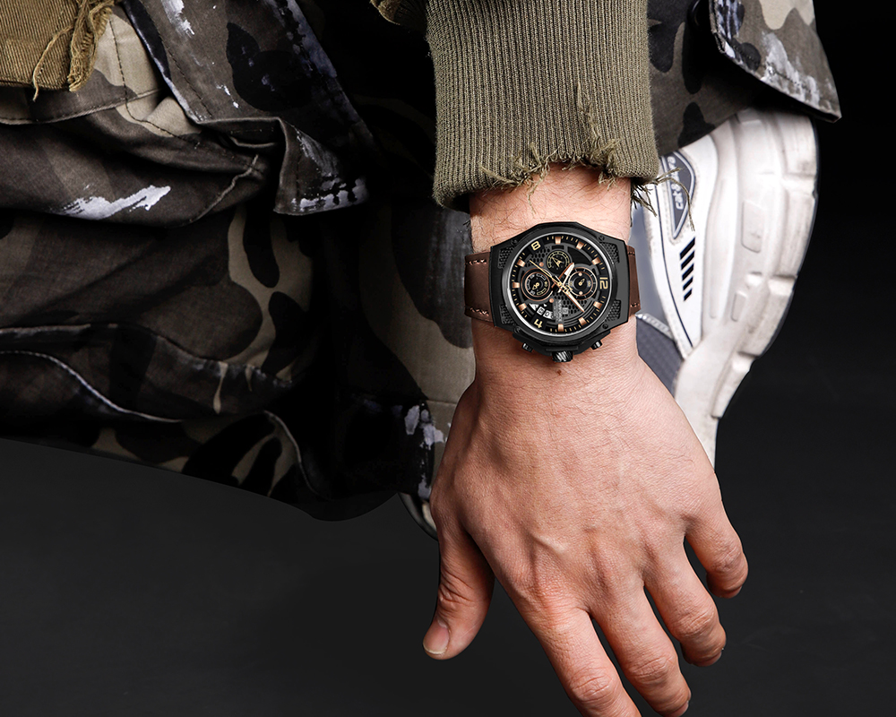 Picture of NAVIFORCE NF8051 Distinctive and Elegant Genuine Leather Honeycomb Design Timepiece For Men