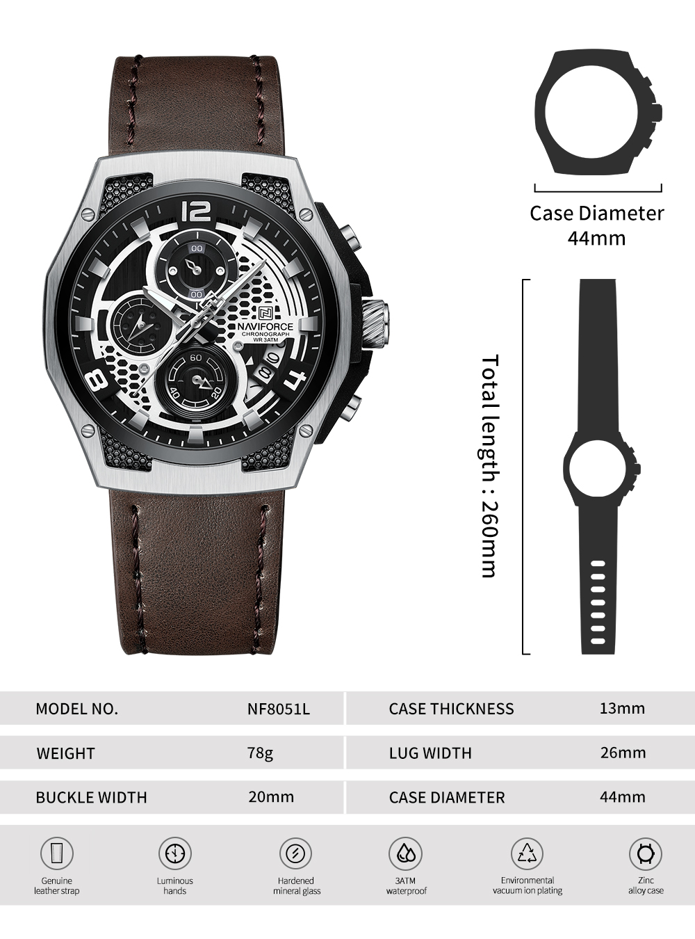 Picture of NAVIFORCE NF8051 Distinctive and Elegant Genuine Leather Honeycomb Design Timepiece For Men