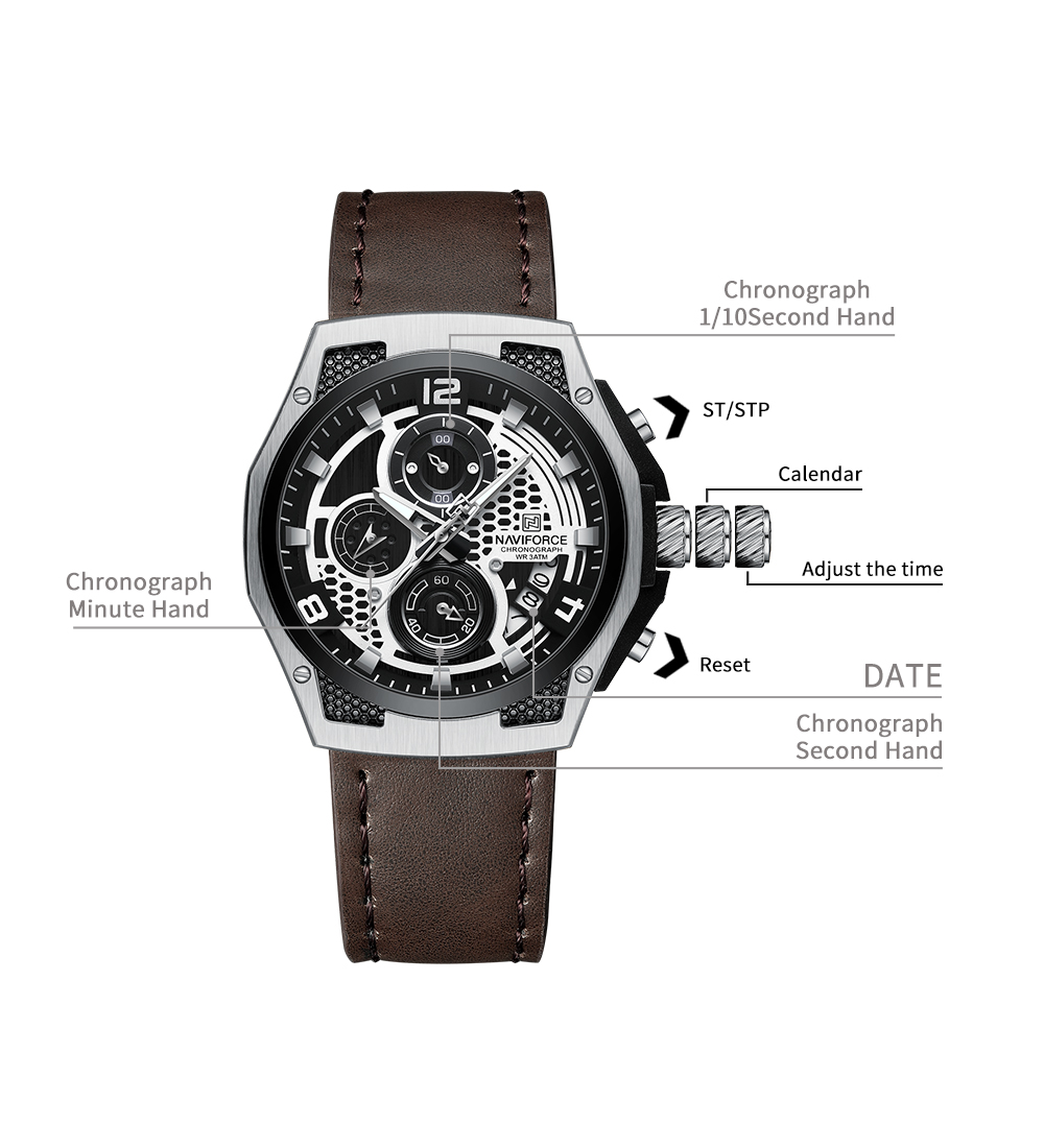 Picture of NAVIFORCE NF8051 Distinctive and Elegant Genuine Leather Honeycomb Design Timepiece For Men
