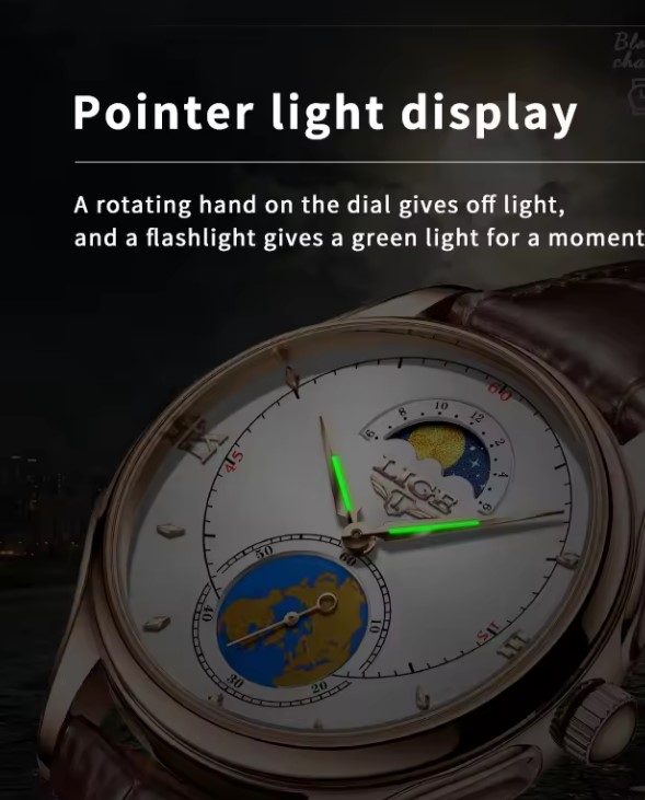 Picture of LIGE LG8952L Luxury PU Leather Quartz Wrist Watch For Men - White RoseGold & Brown