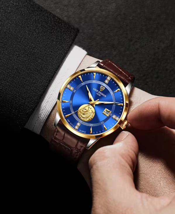 Picture of LIGE LG10050L PU Leather Analog Watch For Men - RoyalBlue Silver & Brown