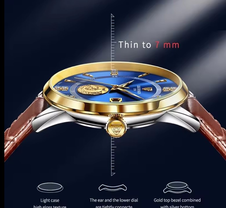 Picture of LIGE LG10050L PU Leather Analog Watch For Men - RoyalBlue Silver & Brown