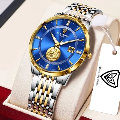 Picture of LIGE LG10050S Luminous Premium Stainless Steel Quartz Men’s Watch – Silver Golden & RoyalBlue