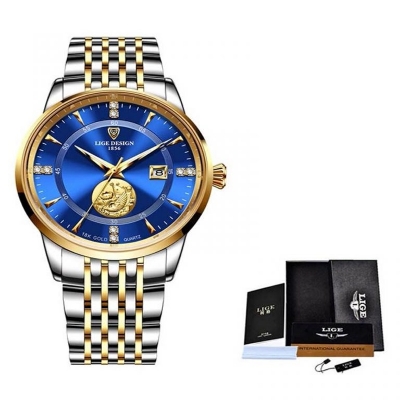 Picture of LIGE LG10050S Luminous Premium Stainless Steel Quartz Men’s Watch – Silver Golden & RoyalBlue