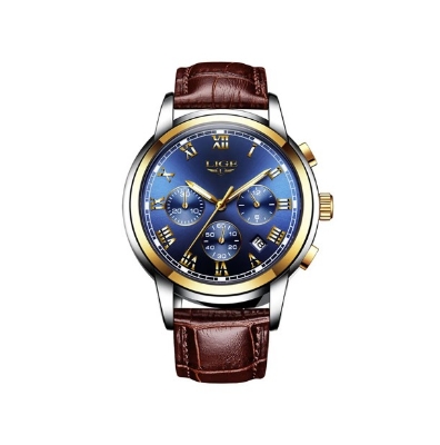 Picture of LIGE LG9810L PU Leather Analog Watch For Men – RoyalBlue Silver & Brown