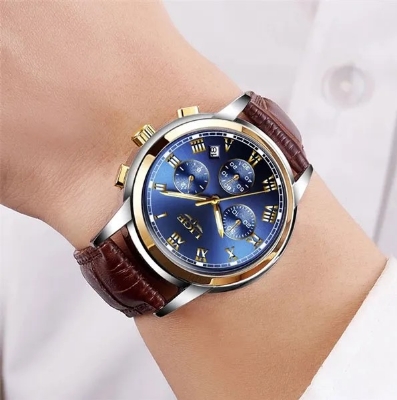 Picture of LIGE LG9810L PU Leather Analog Watch For Men – RoyalBlue Silver & Brown