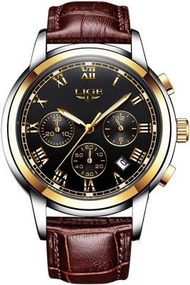 Picture of LIGE LG9810L PU Leather Analog Watch For Men – Black Silver & Brown