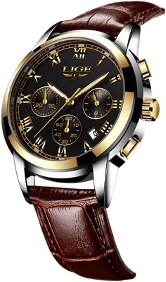 Picture of LIGE LG9810L PU Leather Analog Watch For Men – Black Silver & Brown