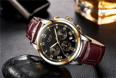 Picture of LIGE LG9810L PU Leather Analog Watch For Men – Black Silver & Brown