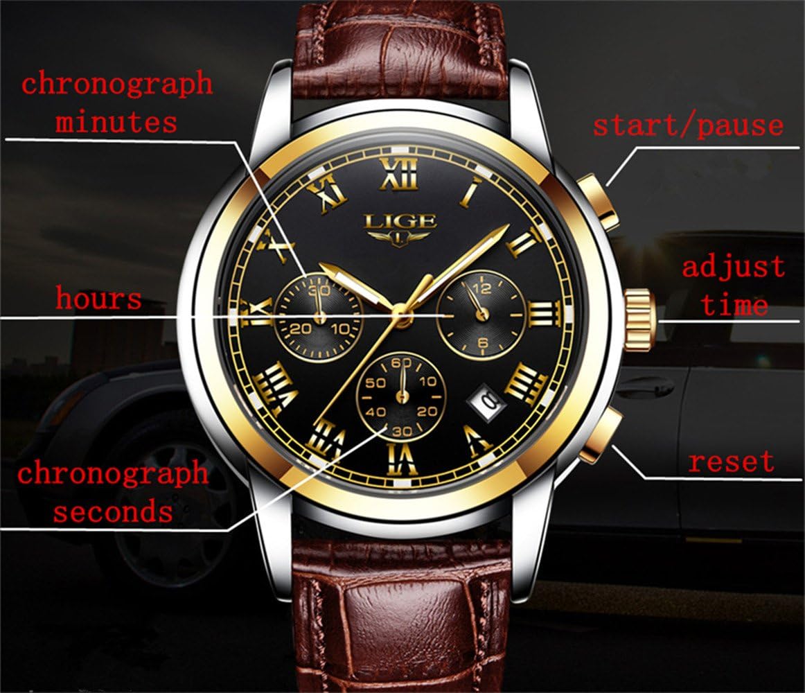 Picture of LIGE LG9810L PU Leather Analog Watch For Men – Black Silver & Brown