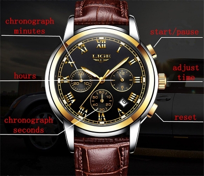 Picture of LIGE LG9810L PU Leather Analog Watch For Men – Black Silver & Brown